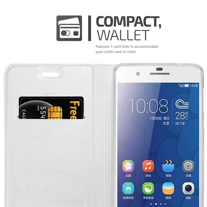 Cadorabo Hülle kompatibel mit Honor 6 PLUS Schutzhülle mit Magnetverschluss, Standfunktion und Kartenfach