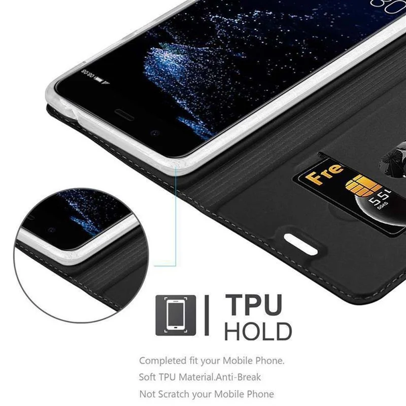 Cadorabo Hülle kompatibel mit Huawei P10 PLUS Schutzhülle mit Magnetverschluss, Standfunktion und Kartenfach