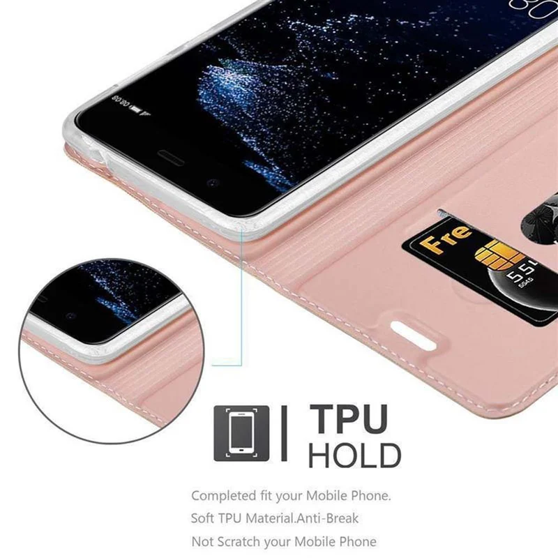 Cadorabo Hülle kompatibel mit Huawei P10 PLUS Schutzhülle mit Magnetverschluss, Standfunktion und Kartenfach