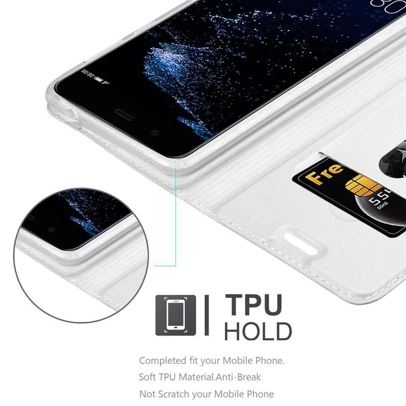 Cadorabo Hülle kompatibel mit Huawei P10 PLUS Schutzhülle mit Magnetverschluss, Standfunktion und Kartenfach