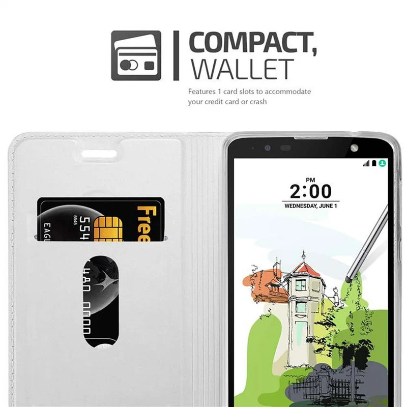 Cadorabo Hülle kompatibel mit LG STYLUS 2 Schutzhülle mit Magnetverschluss, Standfunktion und Kartenfach