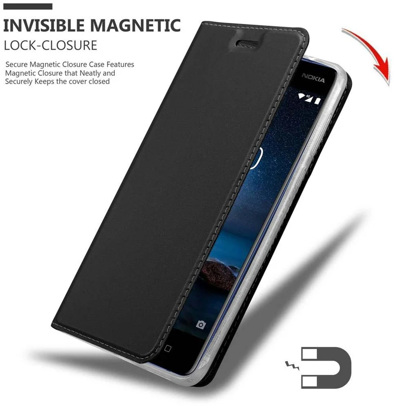 Cadorabo Hülle kompatibel mit Nokia 8 2017 Schutzhülle mit Magnetverschluss, Standfunktion und Kartenfach