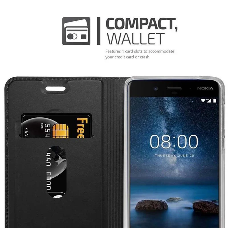 Cadorabo Hülle kompatibel mit Nokia 8 2017 Schutzhülle mit Magnetverschluss, Standfunktion und Kartenfach