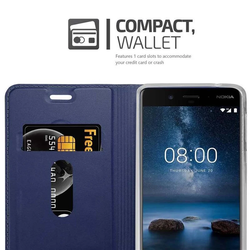 Cadorabo Hülle kompatibel mit Nokia 8 2017 Schutzhülle mit Magnetverschluss, Standfunktion und Kartenfach