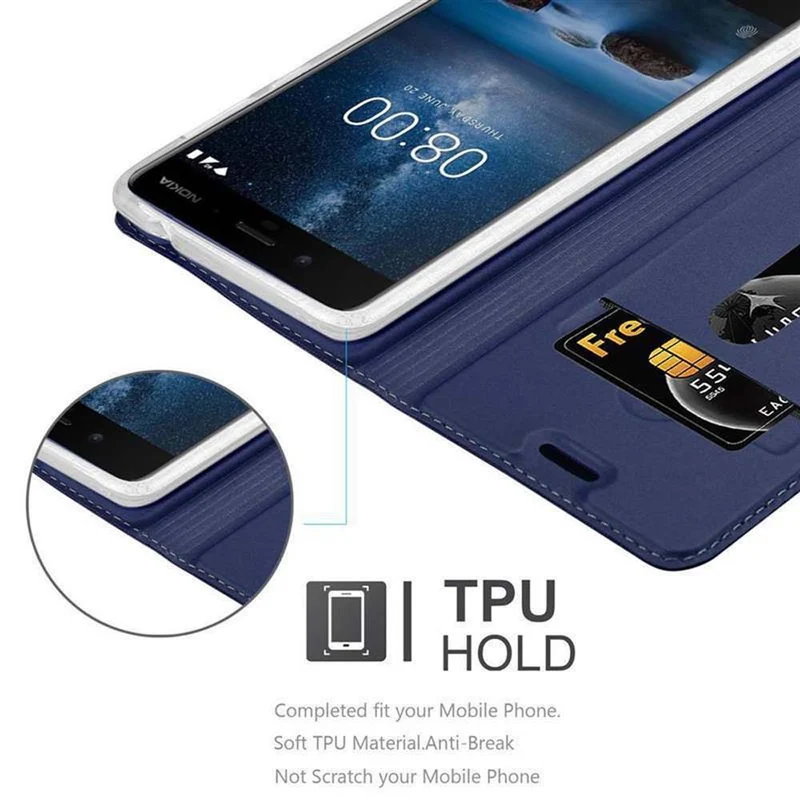 Cadorabo Hülle kompatibel mit Nokia 8 2017 Schutzhülle mit Magnetverschluss, Standfunktion und Kartenfach