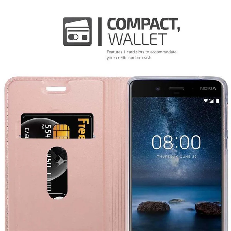 Cadorabo Hülle kompatibel mit Nokia 8 2017 Schutzhülle mit Magnetverschluss, Standfunktion und Kartenfach