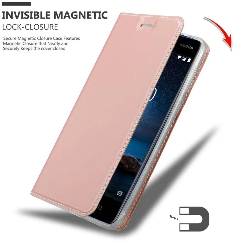 Cadorabo Hülle kompatibel mit Nokia 8 2017 Schutzhülle mit Magnetverschluss, Standfunktion und Kartenfach