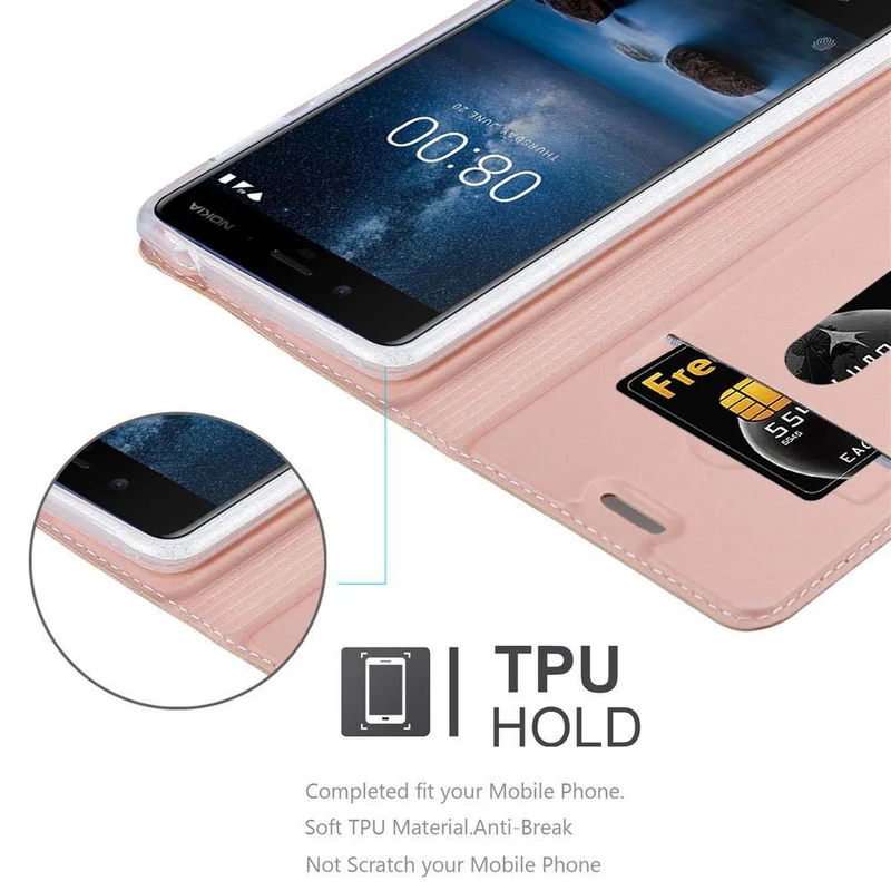 Cadorabo Hülle kompatibel mit Nokia 8 2017 Schutzhülle mit Magnetverschluss, Standfunktion und Kartenfach