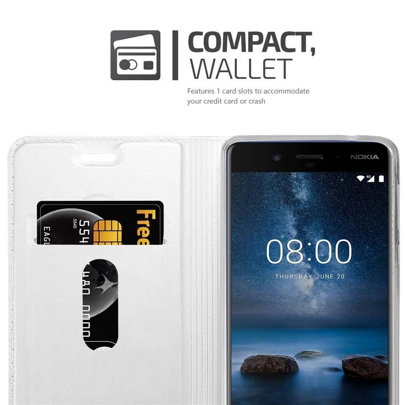 Cadorabo Hülle kompatibel mit Nokia 8 2017 Schutzhülle mit Magnetverschluss, Standfunktion und Kartenfach