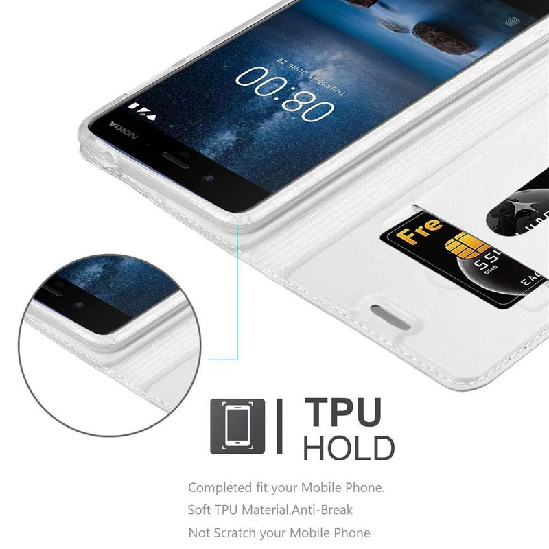 Cadorabo Hülle kompatibel mit Nokia 8 2017 Schutzhülle mit Magnetverschluss, Standfunktion und Kartenfach