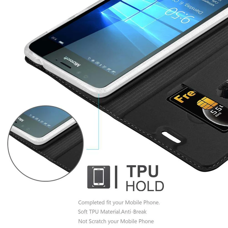 Cadorabo Hülle kompatibel mit Nokia Lumia 950 Schutzhülle mit Magnetverschluss, Standfunktion und Kartenfach