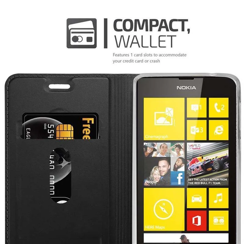 Cadorabo Hülle kompatibel mit Nokia Lumia 520 / 521 Schutzhülle mit Magnetverschluss, Standfunktion und Kartenfach