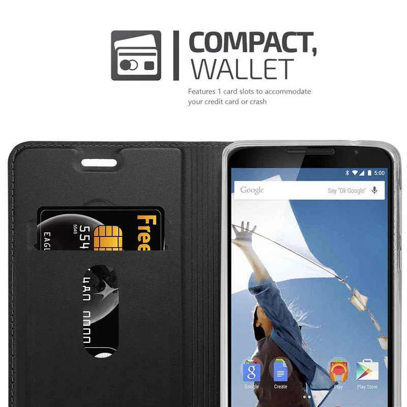 Cadorabo Hülle kompatibel mit Motorola Google NEXUS 6 Schutzhülle mit Magnetverschluss, Standfunktion und Kartenfach