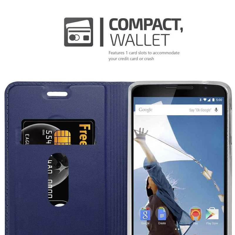 Cadorabo Hülle kompatibel mit Motorola Google NEXUS 6 Schutzhülle mit Magnetverschluss, Standfunktion und Kartenfach
