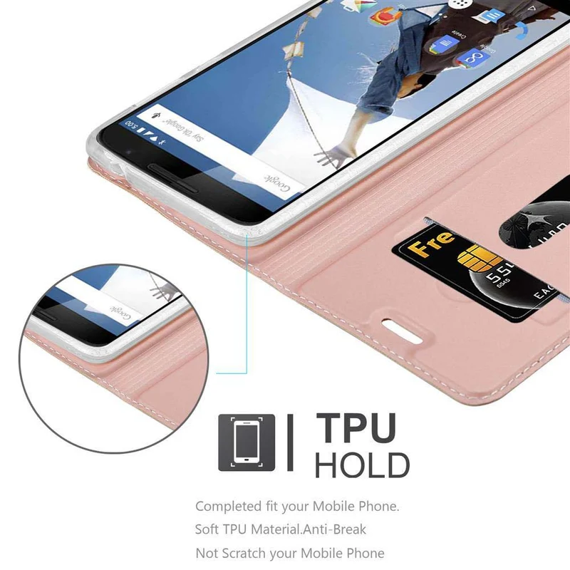 Cadorabo Hülle kompatibel mit Motorola Google NEXUS 6 Schutzhülle mit Magnetverschluss, Standfunktion und Kartenfach