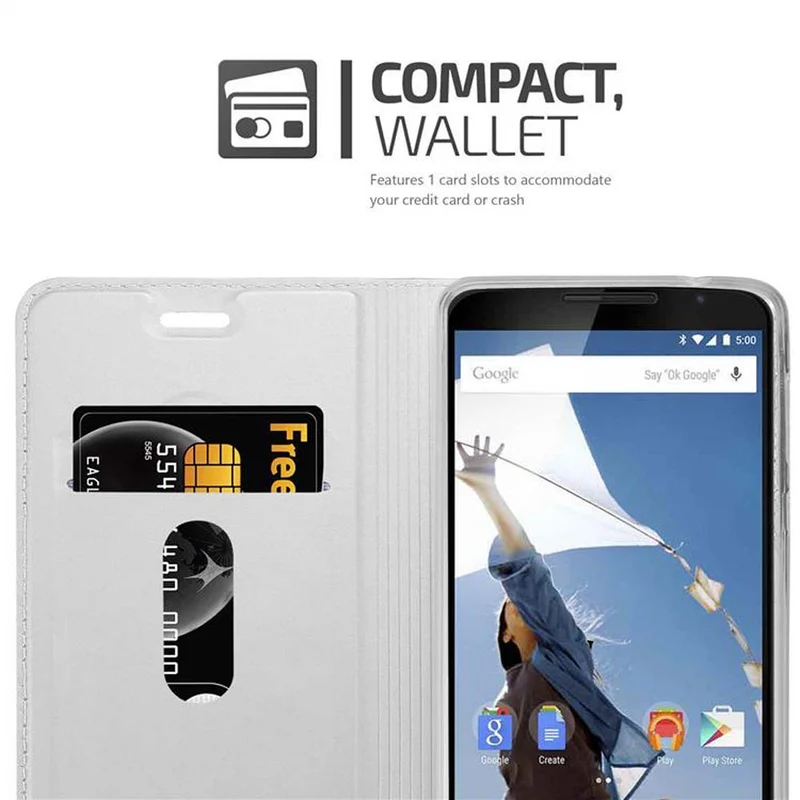 Cadorabo Hülle kompatibel mit Motorola Google NEXUS 6 Schutzhülle mit Magnetverschluss, Standfunktion und Kartenfach