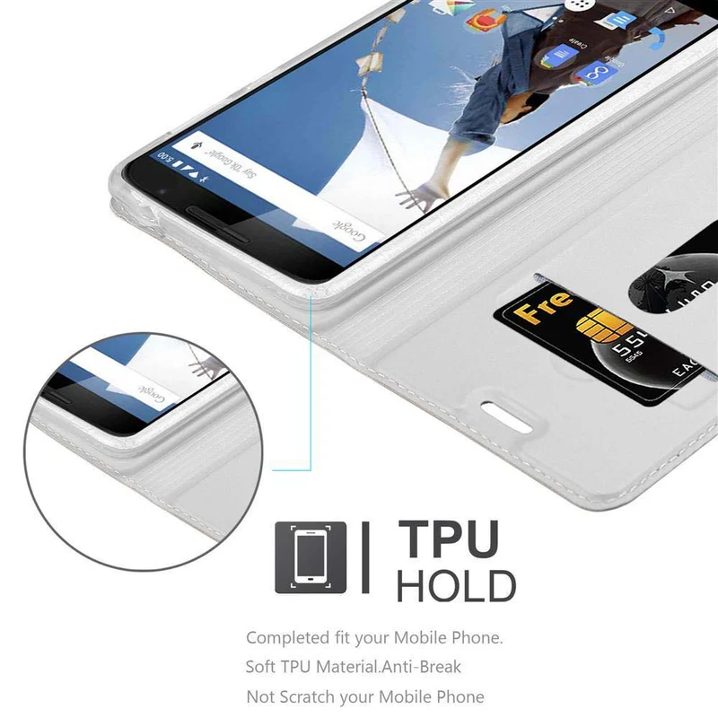 Cadorabo Hülle kompatibel mit Motorola Google NEXUS 6 Schutzhülle mit Magnetverschluss, Standfunktion und Kartenfach