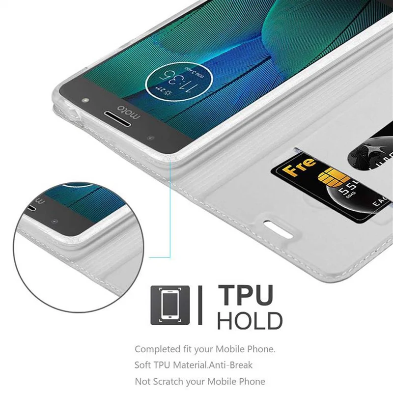 Cadorabo Hülle kompatibel mit Motorola MOTO G5S Schutzhülle mit Magnetverschluss, Standfunktion und Kartenfach