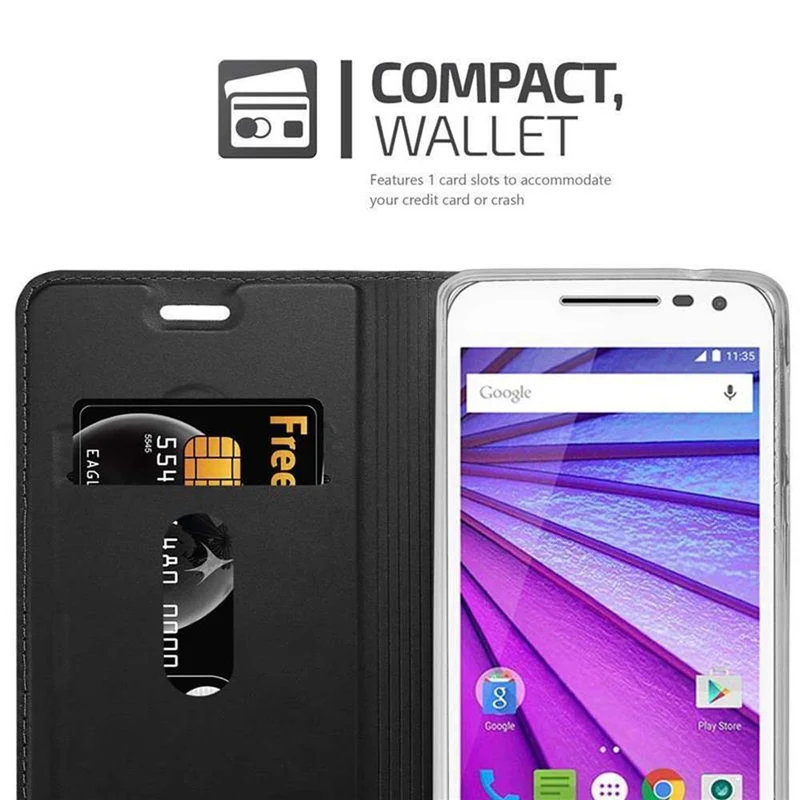 Cadorabo Hülle kompatibel mit Motorola MOTO G3 Schutzhülle mit Magnetverschluss, Standfunktion und Kartenfach