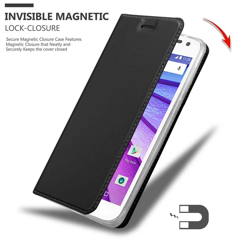 Cadorabo Hülle kompatibel mit Motorola MOTO G3 Schutzhülle mit Magnetverschluss, Standfunktion und Kartenfach