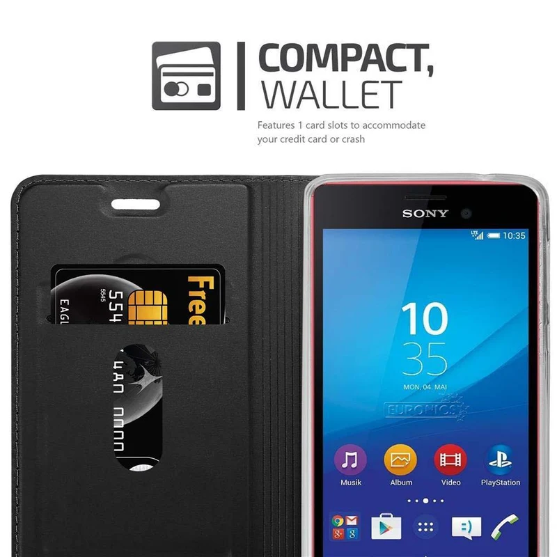 Cadorabo Hülle kompatibel mit Sony Xperia M4 AQUA Schutzhülle mit Magnetverschluss, Standfunktion und Kartenfach