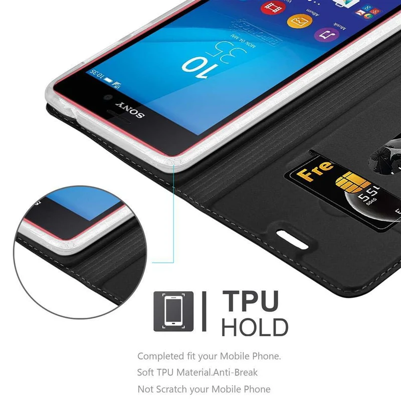 Cadorabo Hülle kompatibel mit Sony Xperia M4 AQUA Schutzhülle mit Magnetverschluss, Standfunktion und Kartenfach