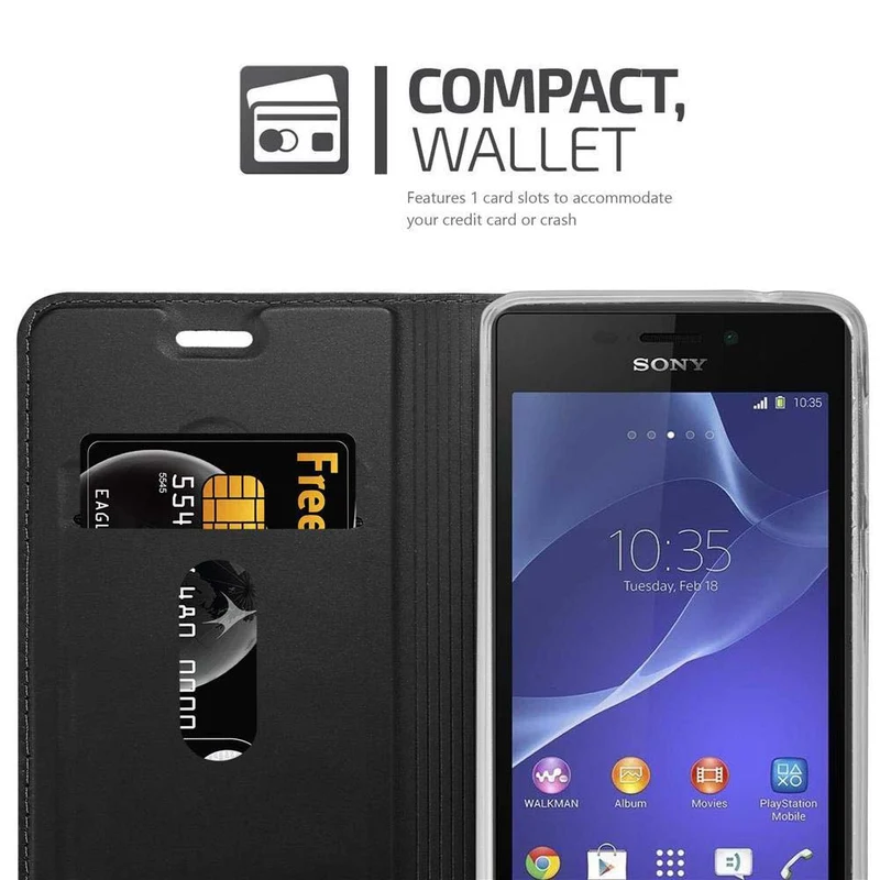 Cadorabo Hülle kompatibel mit Sony Xperia M2 / M2 AQUA Schutzhülle mit Magnetverschluss, Standfunktion und Kartenfach