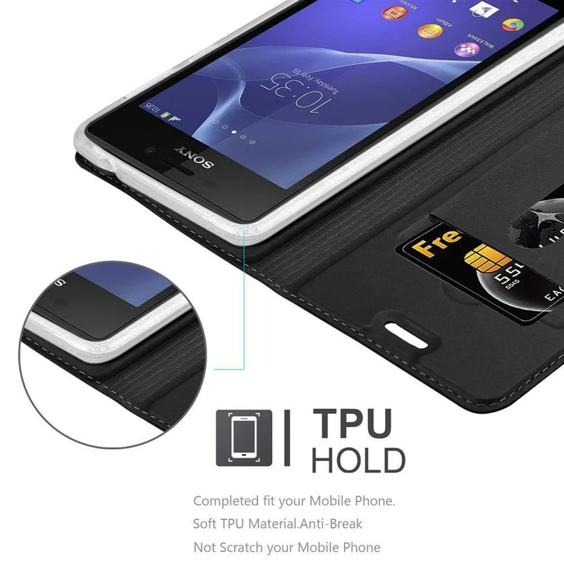 Cadorabo Hülle kompatibel mit Sony Xperia M2 / M2 AQUA Schutzhülle mit Magnetverschluss, Standfunktion und Kartenfach