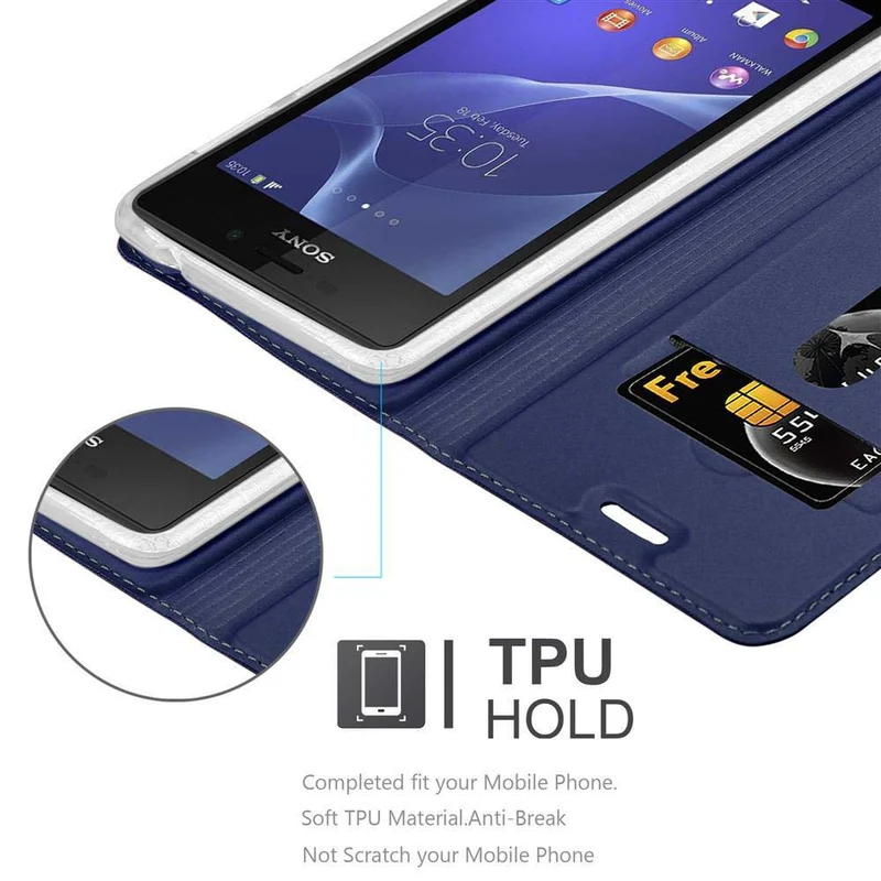 Cadorabo Hülle kompatibel mit Sony Xperia M2 / M2 AQUA Schutzhülle mit Magnetverschluss, Standfunktion und Kartenfach