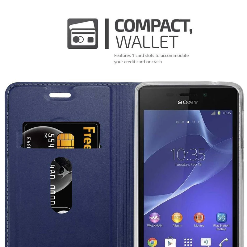 Cadorabo Hülle kompatibel mit Sony Xperia M2 / M2 AQUA Schutzhülle mit Magnetverschluss, Standfunktion und Kartenfach