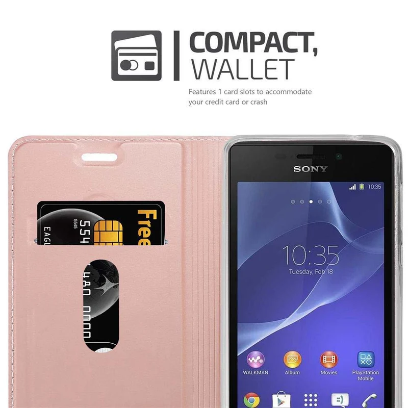Cadorabo Hülle kompatibel mit Sony Xperia M2 / M2 AQUA Schutzhülle mit Magnetverschluss, Standfunktion und Kartenfach
