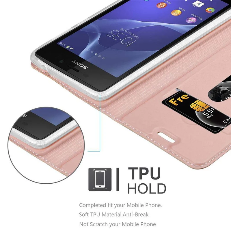 Cadorabo Hülle kompatibel mit Sony Xperia M2 / M2 AQUA Schutzhülle mit Magnetverschluss, Standfunktion und Kartenfach