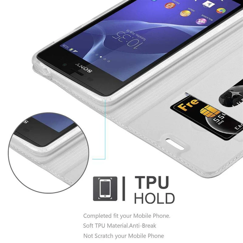 Cadorabo Hülle kompatibel mit Sony Xperia M2 / M2 AQUA Schutzhülle mit Magnetverschluss, Standfunktion und Kartenfach