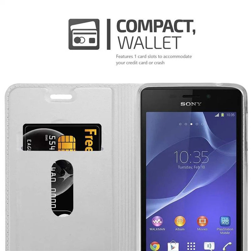 Cadorabo Hülle kompatibel mit Sony Xperia M2 / M2 AQUA Schutzhülle mit Magnetverschluss, Standfunktion und Kartenfach