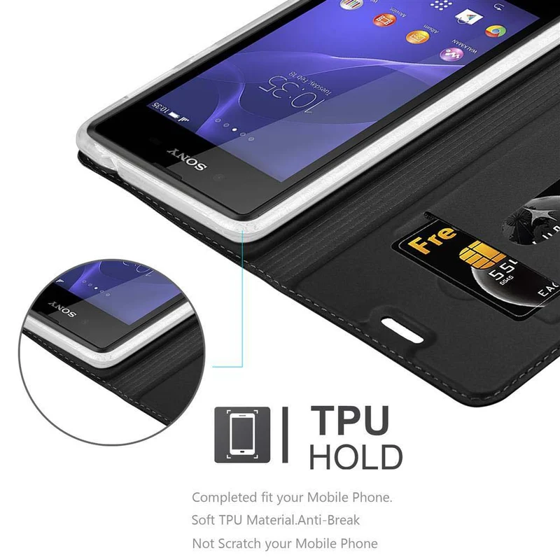 Cadorabo Hülle kompatibel mit Sony Xperia E3 Schutzhülle mit Magnetverschluss, Standfunktion und Kartenfach