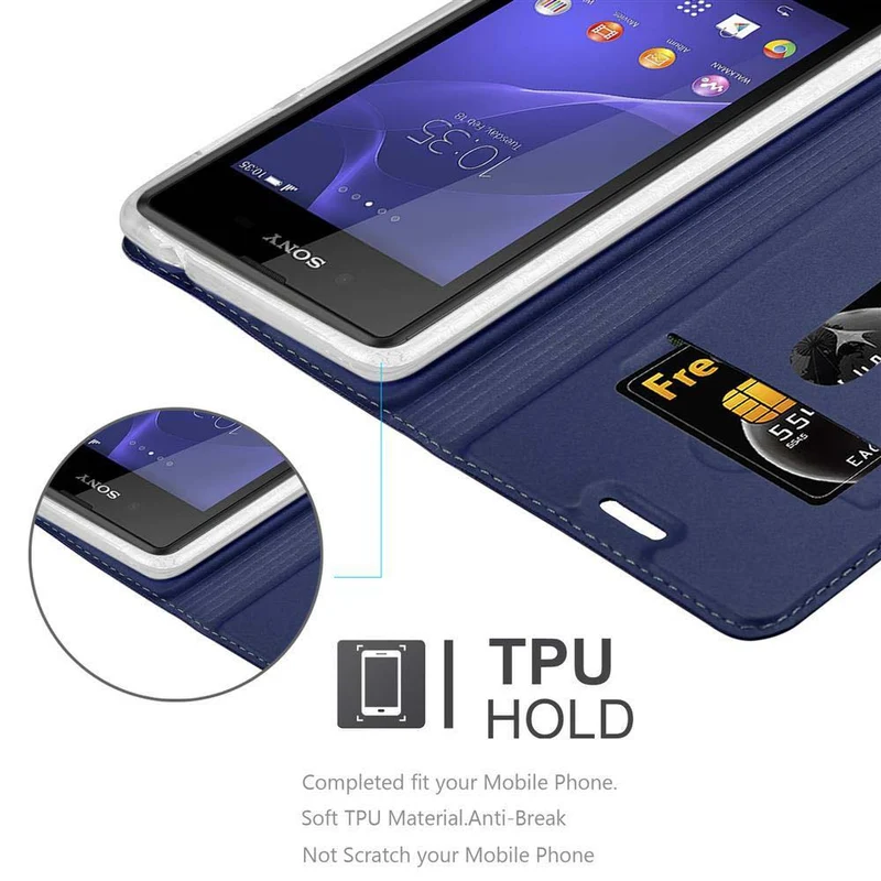 Cadorabo Hülle kompatibel mit Sony Xperia E3 Schutzhülle mit Magnetverschluss, Standfunktion und Kartenfach