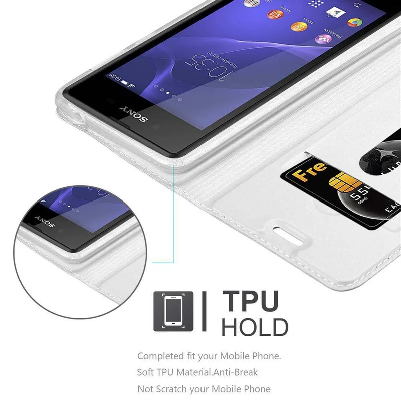 Cadorabo Hülle kompatibel mit Sony Xperia E3 Schutzhülle mit Magnetverschluss, Standfunktion und Kartenfach