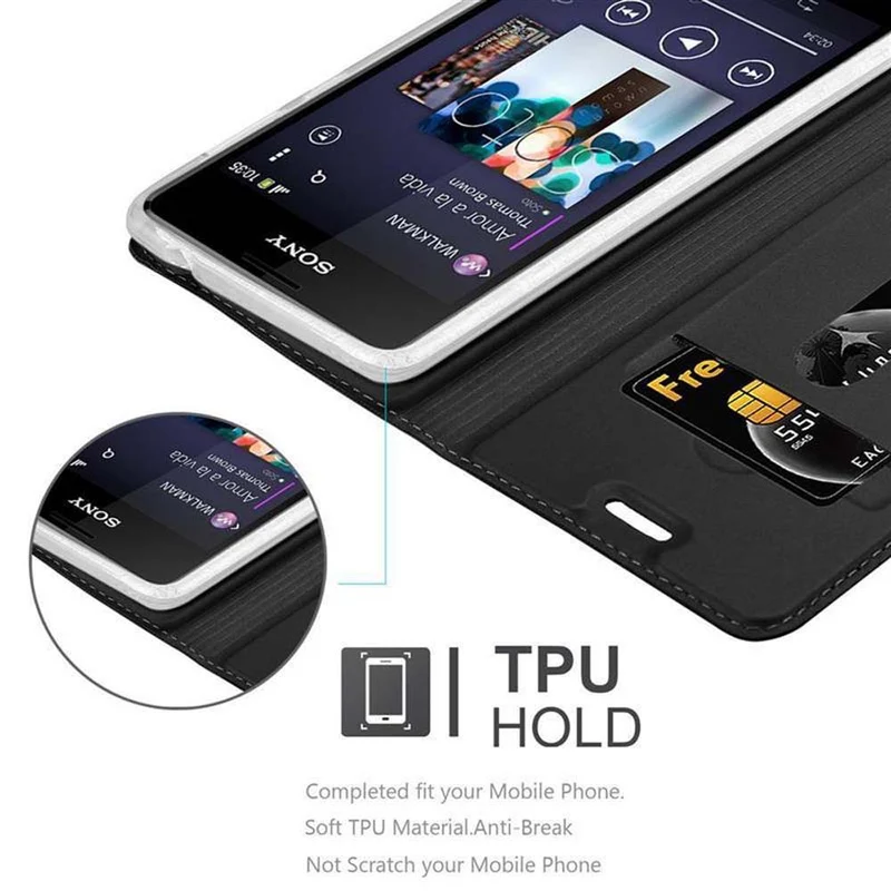 Cadorabo Hülle kompatibel mit Sony Xperia E1 Schutzhülle mit Magnetverschluss, Standfunktion und Kartenfach