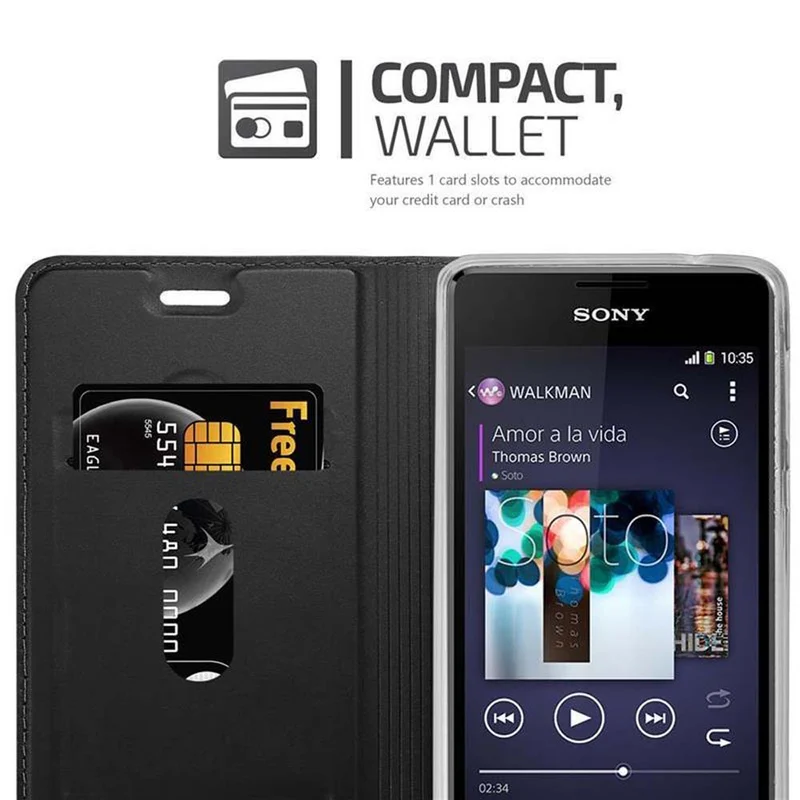 Cadorabo Hülle kompatibel mit Sony Xperia E1 Schutzhülle mit Magnetverschluss, Standfunktion und Kartenfach