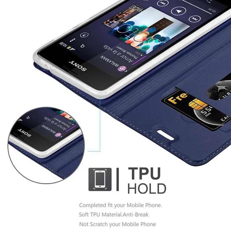 Cadorabo Hülle kompatibel mit Sony Xperia E1 Schutzhülle mit Magnetverschluss, Standfunktion und Kartenfach
