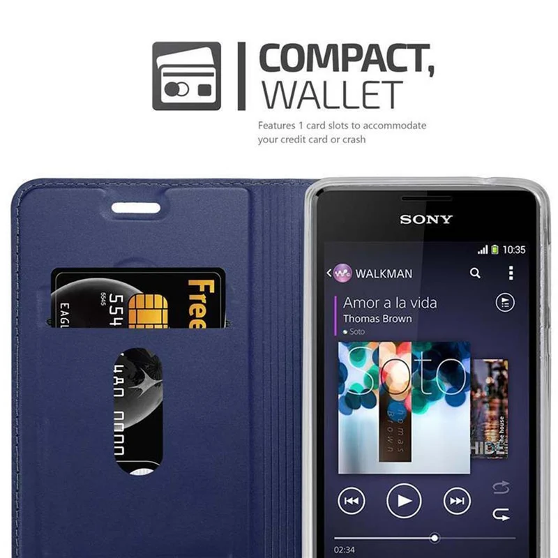 Cadorabo Hülle kompatibel mit Sony Xperia E1 Schutzhülle mit Magnetverschluss, Standfunktion und Kartenfach