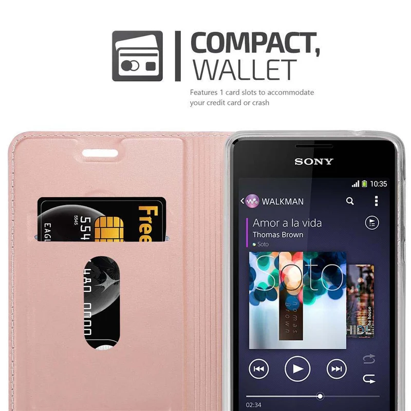Cadorabo Hülle kompatibel mit Sony Xperia E1 Schutzhülle mit Magnetverschluss, Standfunktion und Kartenfach