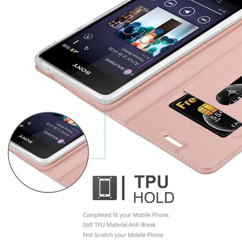 Cadorabo Hülle kompatibel mit Sony Xperia E1 Schutzhülle mit Magnetverschluss, Standfunktion und Kartenfach