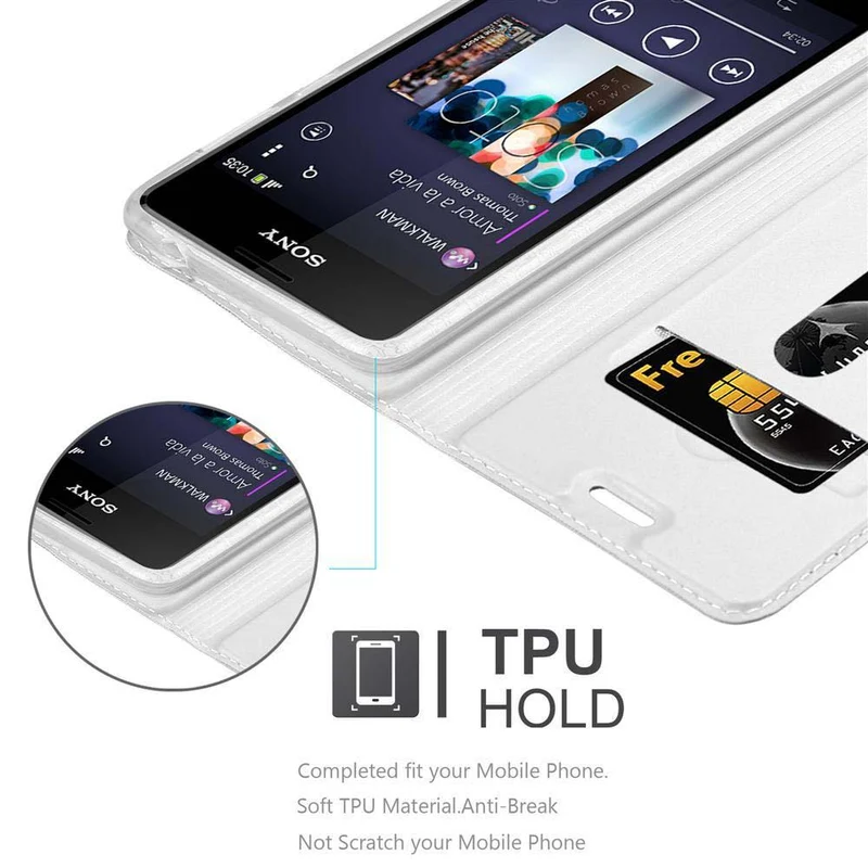 Cadorabo Hülle kompatibel mit Sony Xperia E1 Schutzhülle mit Magnetverschluss, Standfunktion und Kartenfach