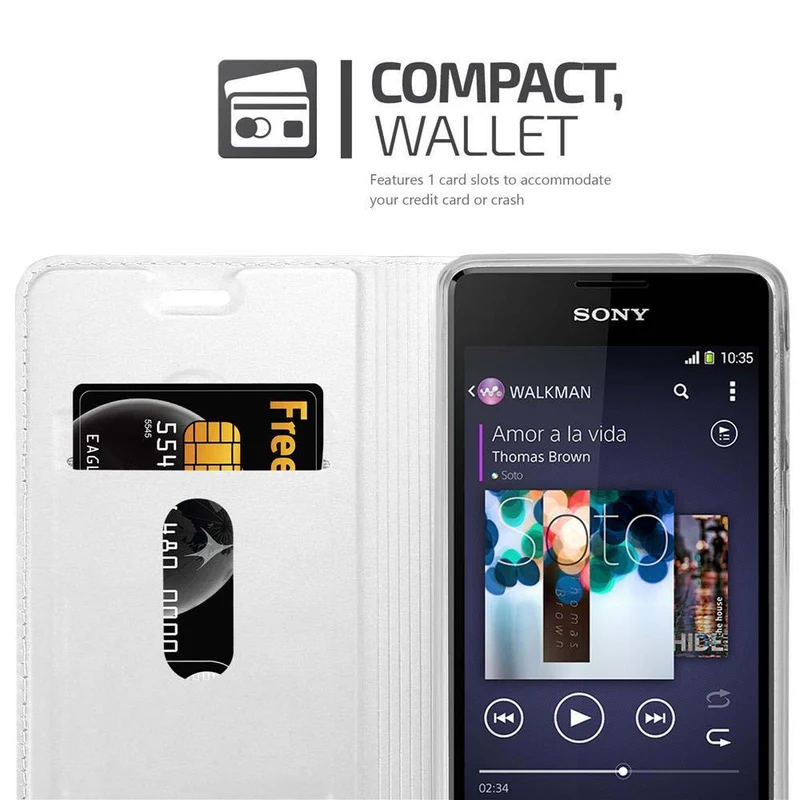 Cadorabo Hülle kompatibel mit Sony Xperia E1 Schutzhülle mit Magnetverschluss, Standfunktion und Kartenfach