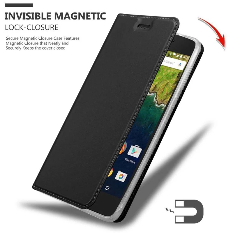 Cadorabo Hülle kompatibel mit Huawei Google NEXUS 6P Schutzhülle mit Magnetverschluss, Standfunktion und Kartenfach