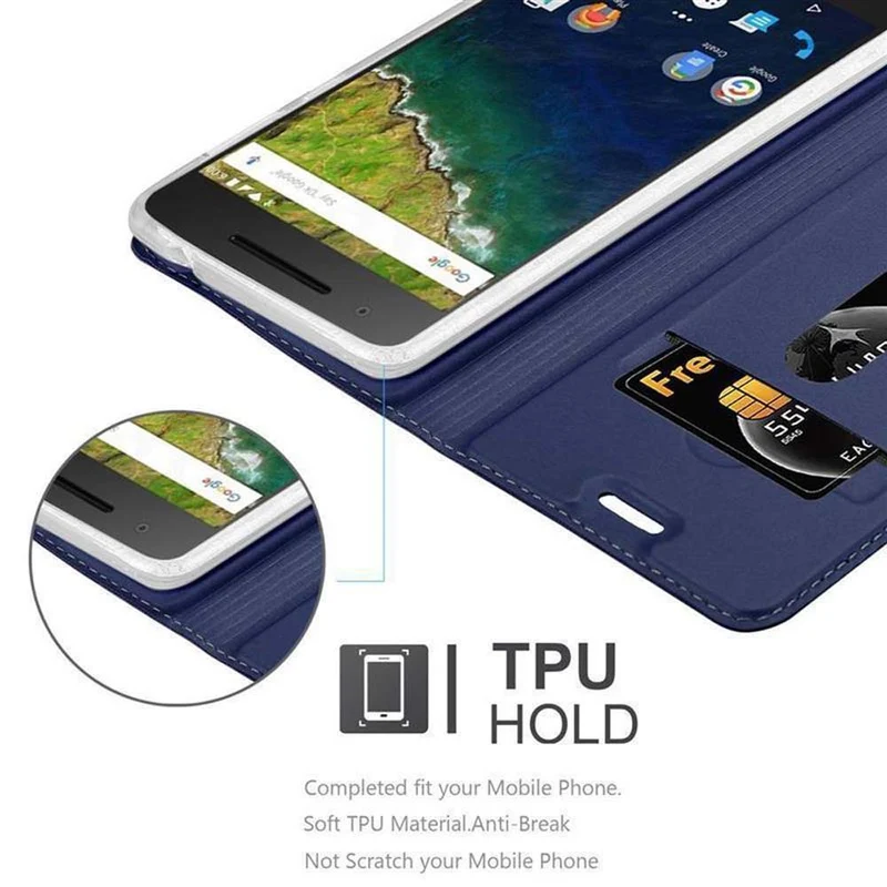 Cadorabo Hülle kompatibel mit Huawei Google NEXUS 6P Schutzhülle mit Magnetverschluss, Standfunktion und Kartenfach
