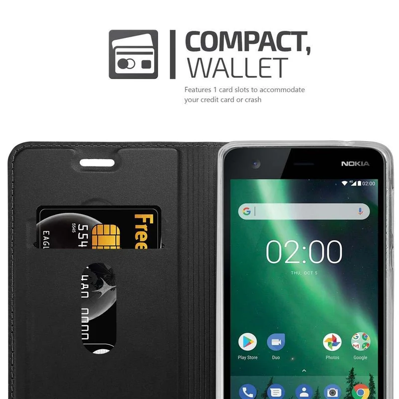 Cadorabo Hülle kompatibel mit Nokia 2 2017 Schutzhülle mit Magnetverschluss, Standfunktion und Kartenfach