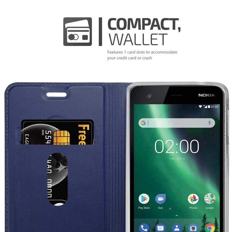 Cadorabo Hülle kompatibel mit Nokia 2 2017 Schutzhülle mit Magnetverschluss, Standfunktion und Kartenfach