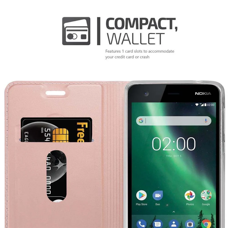 Cadorabo Hülle kompatibel mit Nokia 2 2017 Schutzhülle mit Magnetverschluss, Standfunktion und Kartenfach